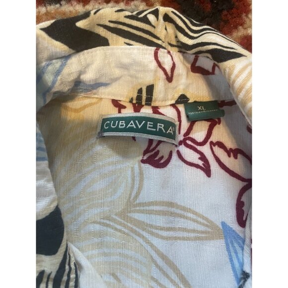 Cubavera Hawaiian Shirt White w/ Flowers  Button Up Short Sleeve Mens Sz XL - Picture 2 of 5